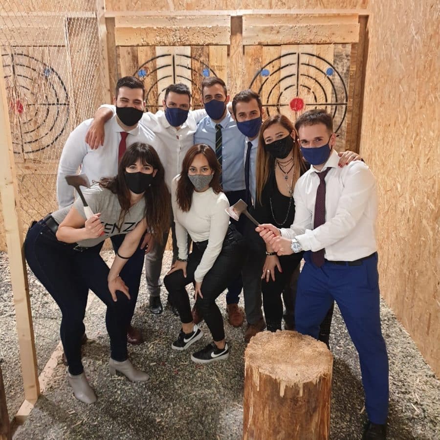 team building - company events in barcelona - axe throwing - Axe throwing -team building